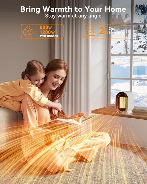 Mother and child with Go To Portable Corded PTC Ceramic Space Heater For Indoor Use With Quiet Desk Heating by window