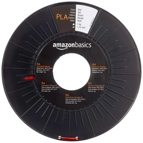 Top Shelf PLA 3D Printer Filament At 1.75mm, Five Pack Assorted Colors, One KG Per Spool, Red spool close-up.