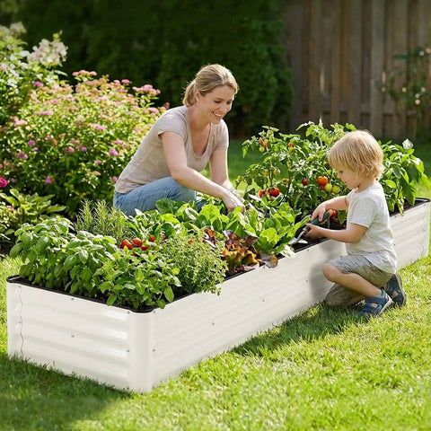 Galvanized Raised Garden Bed Kit 8x2x1 Ft, 1 Pack, LeakProof Planter Box with veggies, herbs, and flowers in use outdoors