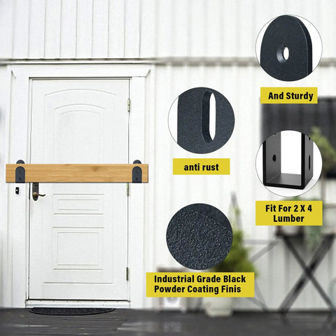 Heavy Duty Door Security Bar Barricade Bracket For 2 By 4 Lumber Steel U Bracket Open Bar Holder installed on door
