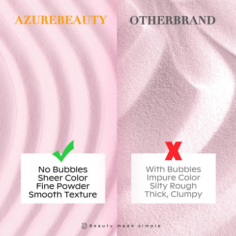 Comparison of AzureBeauty's no-bubble fine powder with OtherBrand's bubbly and clumpy texture.