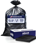 Beefy Heavy Duty 55-60 Gallon Contractor Trash Bags, 1.2 Mil Black Puncture Resistant Garbage Bags next to packaging box.