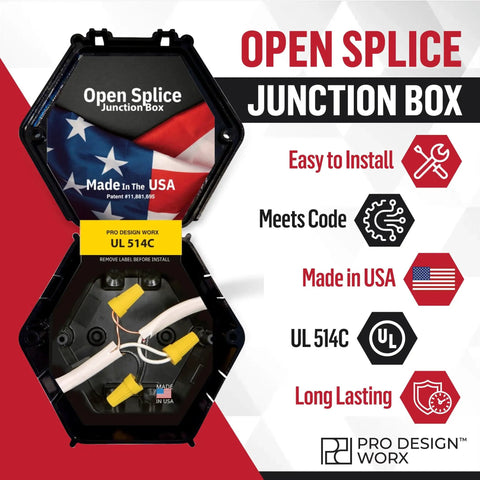 Open Splice Junction Box Two Pack For DIY Wiring With UL 514C Code Approved One Piece Polycarbonate Enclosure In Black