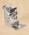 Heavy Duty Table Leg Folding Brackets 2 Pack Adjustable 0 90 180 Degree Self Locking Hinges mounted on wood.