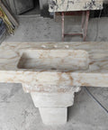 Top Shelf Hand Carved Afyon Honey Marble Bathroom Vanity Sink With Slick Countertop Setup And Durable Natural Stone Craft For Upscale Residential Or Swanky Commercial Decor, 18x14 inch smooth sink.