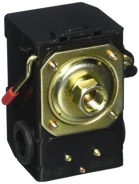 Pressure Switch For Air Compressor 95 To 125 Psi With Unloader And On Off Lever One Quarter Inch NPT Female Connection Black Replacement
