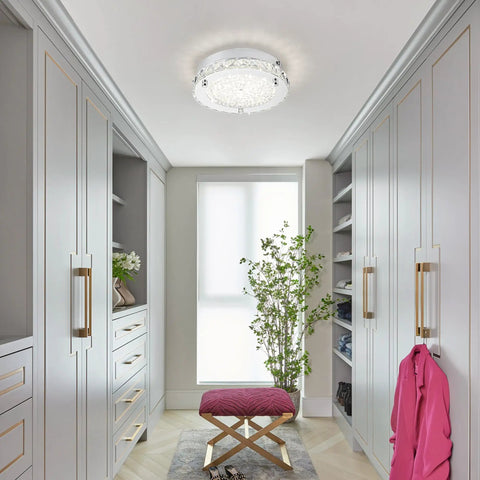 Flush Mount Crystal Ceiling Light With K9 Crystals, Modern Round LED Fixture In 4000K Daylight, 8 Inch in elegant closet space