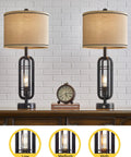3 Way Dimmable Modern Touch Control Table Lamp Set Of 2 Vintage Farmhouse Rustic Bedside Lamps With Dual USB Ports 27.25 Inch