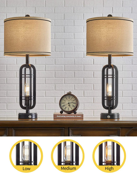 3 Way Dimmable Modern Touch Control Table Lamp Set Of 2 Vintage Farmhouse Rustic Bedside Lamps With Dual USB Ports 27.25 Inch