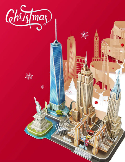 3D City Puzzle Kit For Kids 8-10: Build NYC Landmarks Like Statue Of Liberty, Brooklyn Bridge, And Chrysler Building - Epic, Challenging STEM Toy For Creative Builders And Weekend Projects. 3D cardboard NYC puzzle set with landmarks
