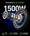 16 Inch Fat Tire Electric Bike For Adults And Teens With Peak 1500W Motor 28 MPH Top Speed 65 Mile Range 48V 15.6Ah Battery