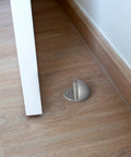 Floor Mounted Door Stops Five Pack Satin Nickel Zinc Heavy Duty With Rubber Cushions And Easy Install Dome Shaped to protect walls.