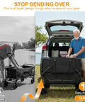 Man using Heavy Duty Double Decker Wagon Collapsible Cart with 600 Lbs Load and steel frame near car at the beach.