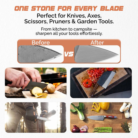 Dual Grit Axe Sharpener Whetstone For Axes Hatchets And Knives With Leather Pouch 180 And 320 Grit Sharpening Stone in use