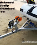 Six Level Adjustable Boat Trailer Winch Stand With 17.3 To 22.0 Inch Post Range attached to a boat, showing large rollers and sturdy build