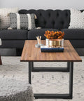 Living room with a wooden coffee table supported by Beefy 16 Inch DIY Modern Square Coffee Table Legs Set Heavy Duty Steel Bench Legs.