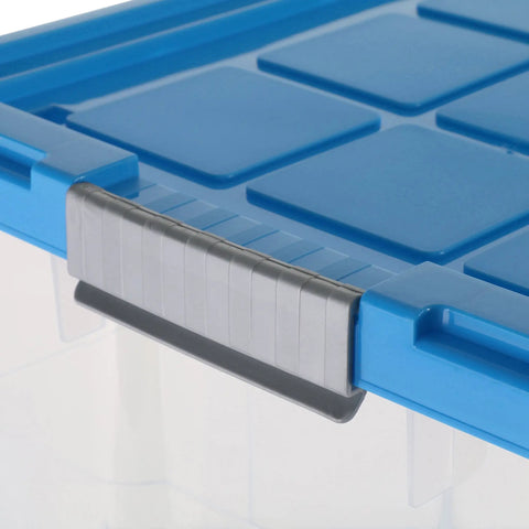 Heavy Duty Rolling Storage Bin With Secure Lid And Smooth Ride Wheels, Solid Plastic Organizer Tote For Home Or Garage handle detail.