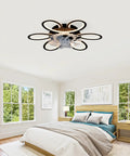 5 Pc Ceiling Fan with Lights Remote Control 25 inch Black 6 Speeds 3 Light in modern bedroom ceiling.