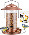 Chew Proof Metal Bird Feeder For Outdoors With Copper Finish Holds About One Point Three Two Pound Seed Three Perches Squirrel Proof Roof And Tray Weather Resistant Hanging Cardinal Feeder Seed Not Included