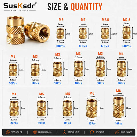 Heat Set Threaded Inserts Kit With Knurled Brass Inserts Sizes M2 And M25 And M3 And M4 And M5 And M6 For 3D Printing And DIY Projects