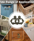 Six Bronze Oval Drop Ring Drawer Pulls Set With Mounting Hardware For Dresser Cabinets And Cupboards shown on various furniture