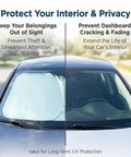 Tailored Fit Windshield Sun Shade For Rivian R2, Foldable Reflective Front Window Visor protecting car interior from UV.