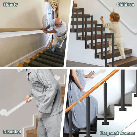 Adjustable Railing Kit With Quick Setup And Top Shelf Safety For Indoor Outdoor Stairs Hallways And Decks featuring usage by elderly, children, disabled and pregnant women.