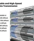 Data rack with multiple Cat6a Patch Cable 1.5ft 24 Pack Slim 28AWG Snagless UTP Ethernet Cables for secure data transmission