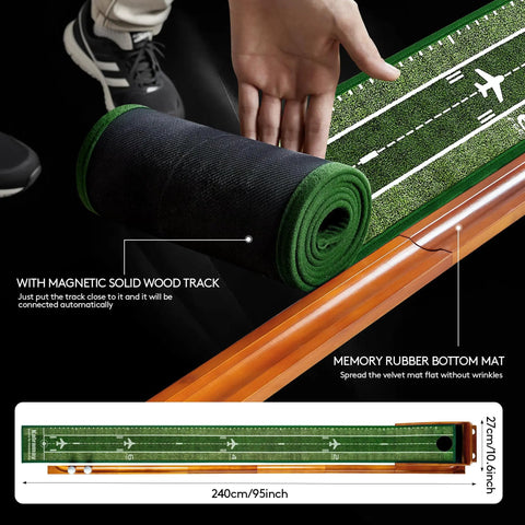 Indoor Golf Putting Mat With Easy Setup And Automatic Ball Return, Wrinkle Free Surface Closely Mimicking Real Green Speed shown