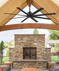 Xtreme H2O 65 Inch Outdoor Ceiling Fan With DC Motor In Coal Finish installed in a patio, damp rated, remote control, six-speed, indoor outdoor use.