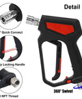 Pressure Washer Spray Gun Kit 5000 PSI 12 GPM with 1/4-inch Quick Disconnect, 3/8-inch Quick Connect, M22 fittings, locking handle