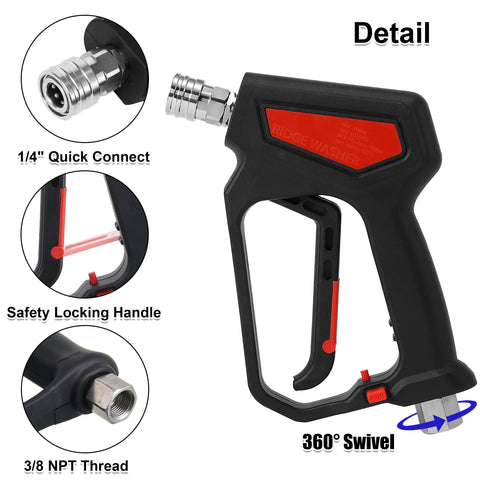 Pressure Washer Spray Gun Kit 5000 PSI 12 GPM with 1/4-inch Quick Disconnect, 3/8-inch Quick Connect, M22 fittings, locking handle