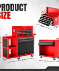 8 Drawer Rolling Tool Chest Built Like A Tank Heavy Duty Metal Tool Cabinet On Wheels With Locking Sliding Drawers Detachable Top Box And Side Hooks For Garage Workshop Repair Room Warehouse Red size view