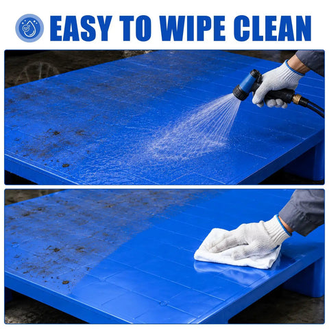 Demonstration of cleaning Beefy Heavy-Duty Plastic Pallet for Basement and Garage Storage HDPE Stackable Floor Pad With 2000 Lbs Capacity