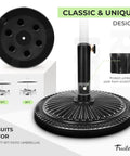 15 Inch Round Patio Umbrella Base Pre Filled 23 Lb Heavy Duty Stand Sunflower Pattern Black Outdoor Poolside Weatherproof HDPE