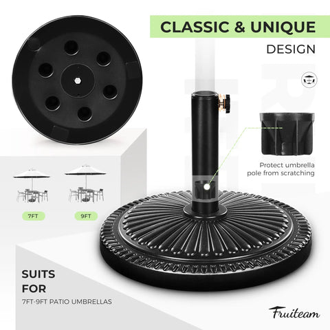 15 Inch Round Patio Umbrella Base Pre Filled 23 Lb Heavy Duty Stand Sunflower Pattern Black Outdoor Poolside Weatherproof HDPE