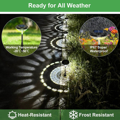 6 Pack Solar Pathway Lights With Warm White And Cool White LEDs, outdoor waterproof IP67, illuminating garden path at night