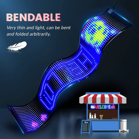 Scrolling Bright Advertising LED Sign With Flexible USB 5V Power Bluetooth App Control showcasing bendable design and animation patterns