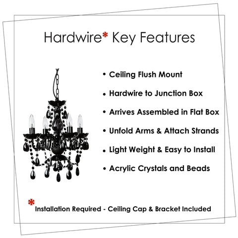 Brink House 4 Light Black Hardwire Flush Mount Chandelier With Glass Stem And Acrylic Crystals Ceiling Light Fixture For Entryway Dining Room Hallway And More Modern Black Metal Frame With Elegant Sparkle