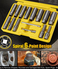 Deep Bolt Extractor Kit 15-Piece Set For 6mm To 19mm Nuts And Studs 3 8 Inch Drive Socket Remover in yellow case