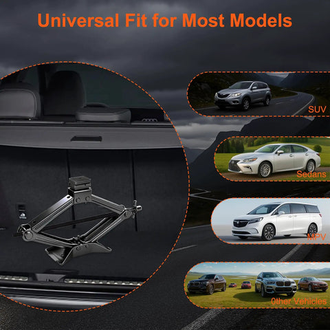 Heavy Duty 2.5 Ton Scissor Jack Car Tire Changing Emergency Tool Kit With Lifting Handle And Safety Stand For SUV Truck And Sedan Black in trunk