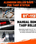 Dump Truck And Trailer Tarp Kit With Rear Anti-Sail Bow, Aluminum Roller, 5ft By 14ft PVC Mesh, Easy Install Tarp System For Dump Trailers, Heavy Duty Weatherproof Covering That Keeps Loads Secure, 81"-113" adjustable aluminum roller bars