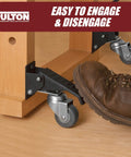 Legit Heavy Duty Retractable Caster Kit For Workbenches And Workshop Tables With Durable Urethane Wheels being engaged with a foot pedal.