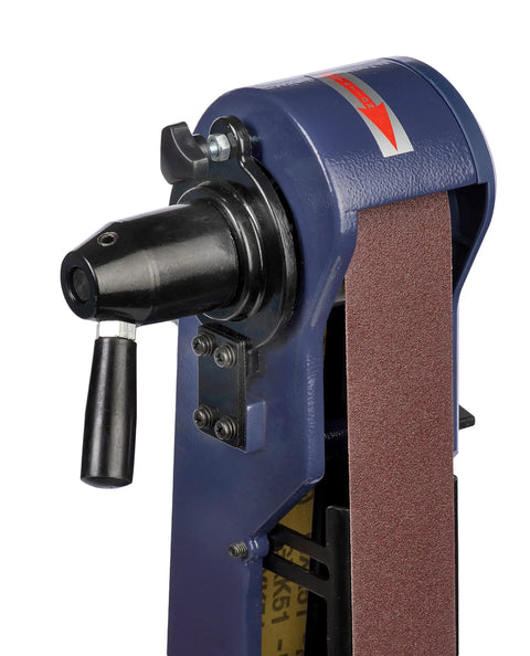 Close-up of Benchtop Combo Belt And Disc Sander With 2 Inch X 42 Inch Belt And 6 Inch Disc showcasing the sanding belt and control handle.