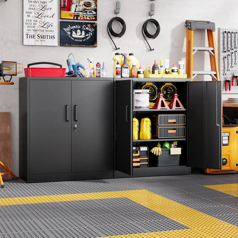Heavy Duty Metal Storage Cabinet With Locking Doors 2 Door Steel Locker With Adjustable Shelves Rustproof Black in workshop