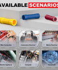 Airic UL-listed insulated butt connectors set; 100 pcs in red, blue, and yellow for 22-16 AWG wiring