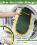 Heavy Duty Commercial Dust Mop For Hardwood Floors With Two Reusable Cotton Yarn Heads And Telescopic Stainless Steel Handle being loaded into washing machine.