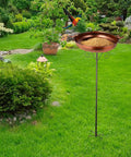 38 Inch Tall Outdoor Bird Bath On Stake With Detachable 11.2 Inch Basin, Vintage Copper Freestanding Birdbath in garden