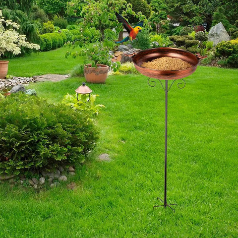 38 Inch Tall Outdoor Bird Bath On Stake With Detachable 11.2 Inch Basin, Vintage Copper Freestanding Birdbath in garden