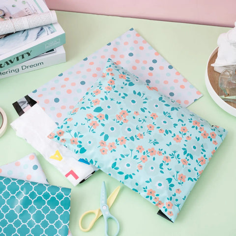 Thick Self Adhesive Poly Mailers 10 By 13 Inches 40 Pack Durable Padded Envelopes With Flower Design And Spring Dot Plaid Pattern
